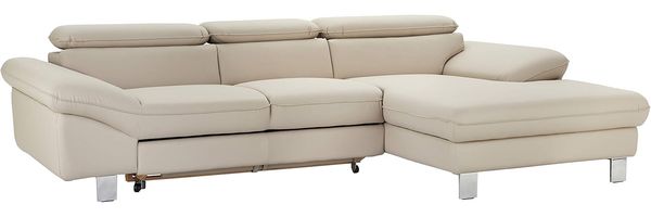 Mivano Ecksofa Driver mit Recamiere rechts, Ledercouch mit Bettfunktion und Bettkasten / Inkl. verstellbare Kopfstützen, 268 x 73 x 169, Kunstleder, Hellbraun
