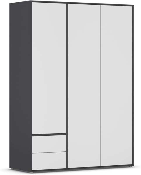 Rauch Möbel Nabila Kleiderschrank für Schlafzimmer, Kinderzimmer, Jugendzimmer, Flur, 3-türig, 2 Schubladen, Push-to-Open mit Zubehör Premium, Farbe Weiß/Grau metallic, Schwarz, Breite 140cm