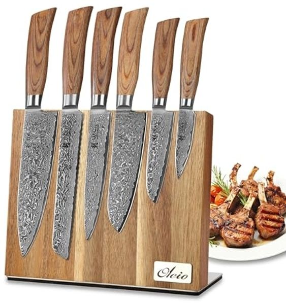 Wakoli Messer-Set Edib Pro 6er Damastmesser-Set I Holzbox 8-20cm Klingen & Messerblock