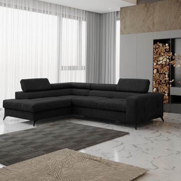 Ecksofa Schlafsofa AMADEO Stoff Anafi Schwarz Ottomane Links