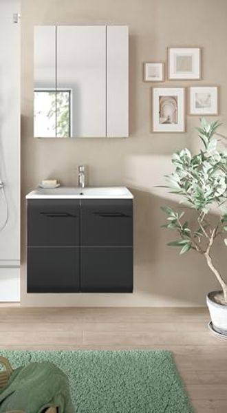 Badezimmer-Set >Ice< in Nox Oak / Schwarz - 60x185x46cm (BxHxT)
