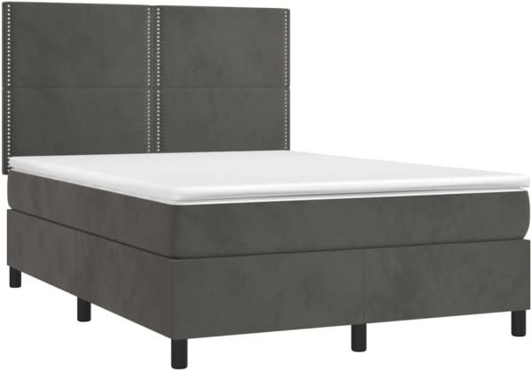 vidaXL Boxspringbett mit Matratze & LED Dunkelgrau 140x200 cm Samt 3136066