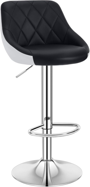 WOLTU® 1x Barhocker Barstuhl Tresenhocker Bistrohocker mit Griff, Design Stuhl, höhenverstellbar, drehbar, Sitzfläche aus Kunstleder, Gestell aus verchromtem Stahl, 2 farbig, Schwarz+Weiß BH30sz-1