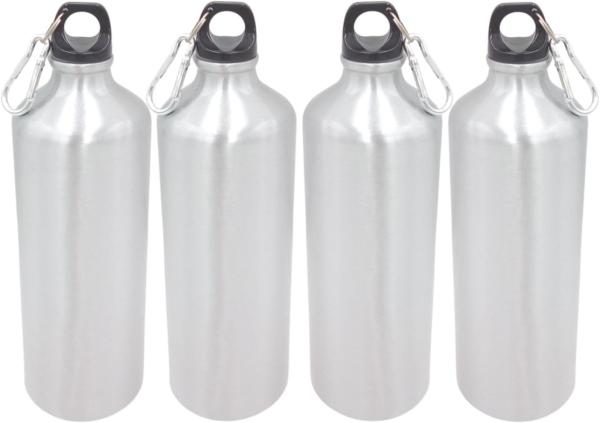 4x Aluminium Trinkflasche 1Liter silber mit Karabiner Wasserflasche Sportflasche