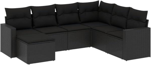 vidaXL 7-tlg. Garten-Sofagarnitur mit Kissen Schwarz Poly Rattan 3251632