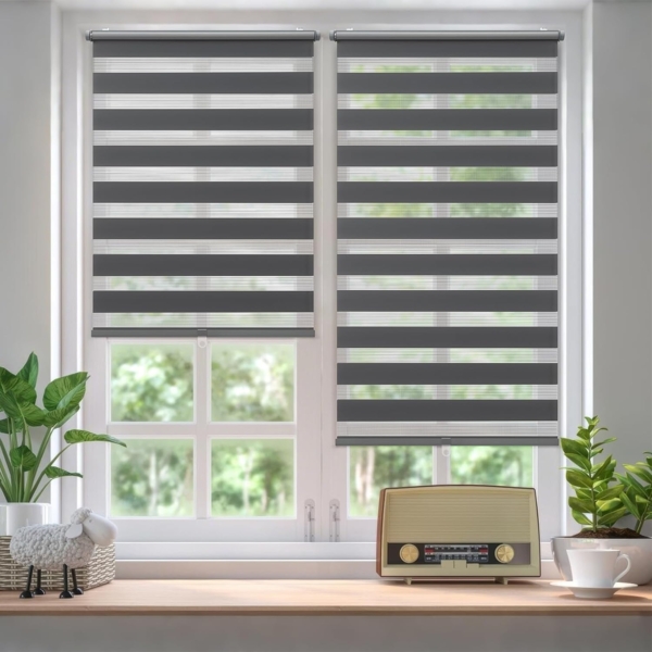 Sekey Doppelrollo Klemmfix ohne Bohren Doppelrollo Duo Rollo Schnurlos Rollo Faltrollo 85x130 cm, Dunkelgrau Bild 2