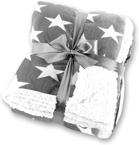 Wohndecke Sternendecke Kuscheldecke Lammfell-Optik Mikrofaser Grau, Gräfenstayn, Motiv Stern Tagesdecke Flanell Mikrofaser-Flausch Bild 2