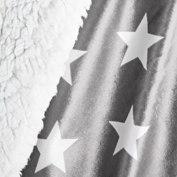 Wohndecke Sternendecke Kuscheldecke Lammfell-Optik Mikrofaser Grau, Gräfenstayn, Motiv Stern Tagesdecke Flanell Mikrofaser-Flausch Bild 4