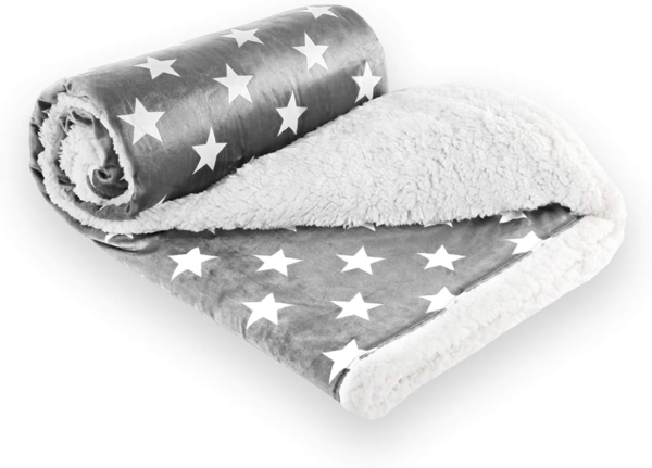 Wohndecke Sternendecke Kuscheldecke Lammfell-Optik Mikrofaser Grau, Gräfenstayn, Motiv Stern Tagesdecke Flanell Mikrofaser-Flausch Bild 3