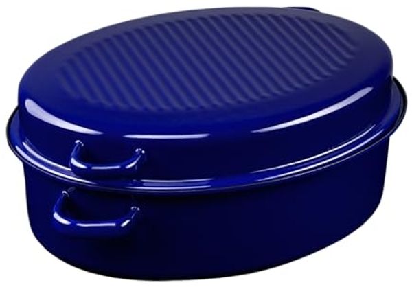 Riess Gänsebräter Oval mit Deckel Emaille Blau 38cm