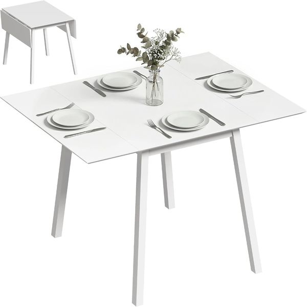 HOMCOM Klapptisch Esszimmertisch mit 2 aufklappbare Flächen, Holztisch (Küchentisch, 1-St, Esstisch), für Esszimmer, Küche, Weiß