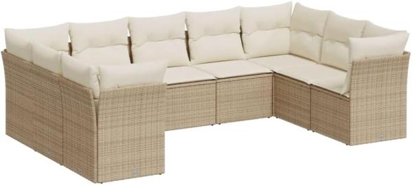 vidaXL 9-tlg. Garten-Sofagarnitur mit Kissen Beige Poly Rattan 3218128