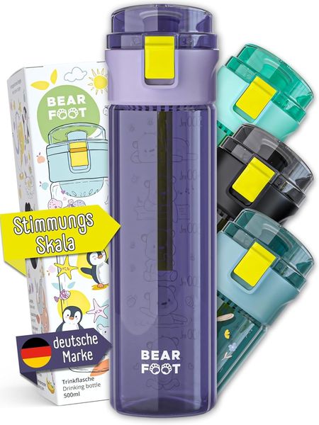 BEARFOOT Trinkflasche Trinkflasche Kinder, leichte Wasserflasche - Logo lila