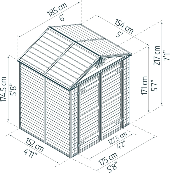 Palram - Canopia Kunststoff Gerätehaus Skylight 65 | Dunkelgrau | 154 x 185 x 217 cm Bild 7
