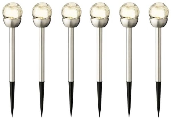 Lumineo LED Solarleuchte, Dauerlicht, warmweiß, LED Solarleuchte Gartenstecker 24cm Edelstahl Warmweiß 6er Set