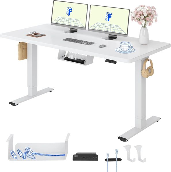 Flexispot E1 Elektrisch Höhenverstellbarer Schreibtisch mit Tischplatte 2-Fach-Teleskop, mit Memory-Steuerung(160x80 cm, weiß+weiß)