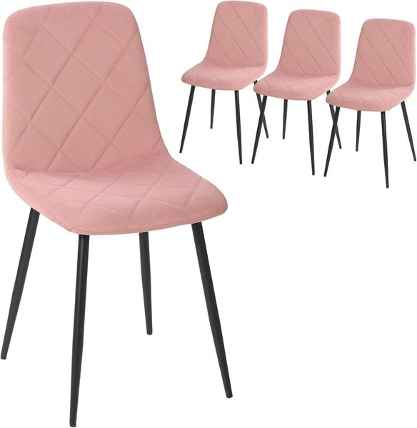 HOMCOM Esszimmerstuhl mit Rückenlehne, Samtoptik, Stahlbeine (4er Set Esszimmerstühle, 1 St), Wohnzimmerstuhl für Esstisch, Rosa