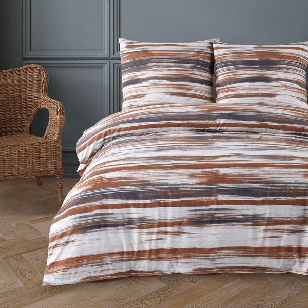 Buymax Bettwäsche Bettbezug-Set, Baumwollmischung: 80% Baumwolle, 20% Polyester, 3 teilig, 200x220 cm mit Reißverschluss, Braun-Weiß, Streifen, gestreift