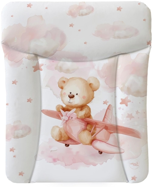Ceba Baby® weiche Wickelauflage 50x70 cm - Doppelseitige Baby Wickelunterlage - rosa Wickeltischauflage für Junge und Mädchen - Wasserdicht, abwaschbar - OEKO-TEX - Made in EU - Teddys Traumflug