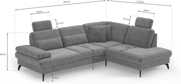 Cavadore Eckcouch Moritz / Ecksofa im trendigen Design mit Sitztiefenverstellung, Kopfstützen und mattschwarzen Metallfüßen / 262x82-107x212 / Mikrofaser, Mittelgrau Bild 3