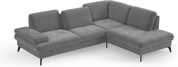 Cavadore Eckcouch Moritz / Ecksofa im trendigen Design mit Sitztiefenverstellung, Kopfstützen und mattschwarzen Metallfüßen / 262x82-107x212 / Mikrofaser, Mittelgrau Bild 4