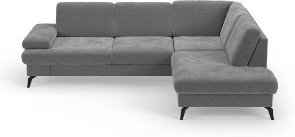 Cavadore Eckcouch Moritz / Ecksofa im trendigen Design mit Sitztiefenverstellung, Kopfstützen und mattschwarzen Metallfüßen / 262x82-107x212 / Mikrofaser, Mittelgrau Bild 7