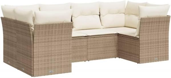 vidaXL 6-tlg. Garten-Sofagarnitur mit Kissen Beige Poly Rattan 3218108