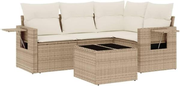 vidaXL 5-tlg. Garten-Sofagarnitur mit Kissen Beige Poly Rattan 3252455