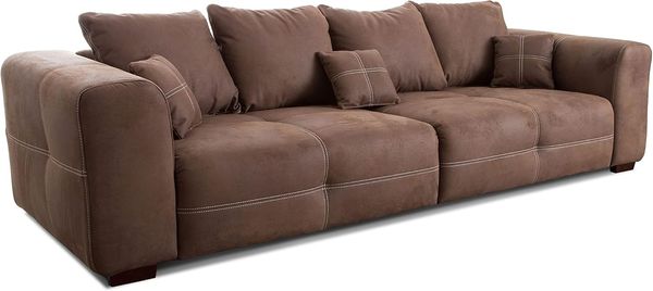 Cavadore Big Sofa Mavericco / Große Couch im modernen Design in Lederoptik / Inklusive Rückenkissen und Zierkissen / 287 x 69 x 108 cm (BxHxT) / Mikrofaser Braun