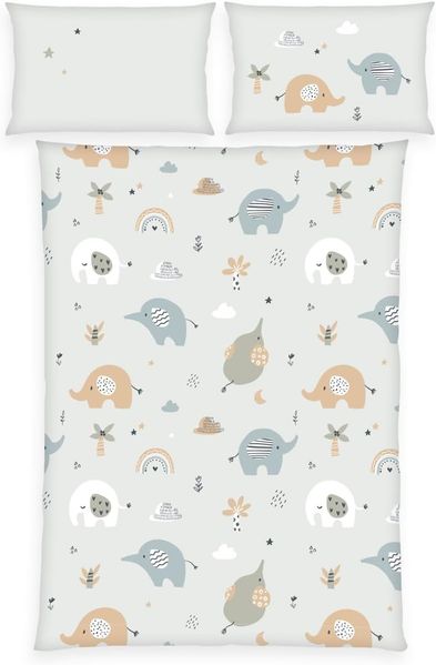 Herding babybest Bettwäsche Elephants, Kopfkissenbezug ca. 40x60 cm mit Hoteleinschlag, Bettbezug ca. 100x135 cm mit leichtläufigem Reißverschluss, 100% Baumwolle/Renforcé