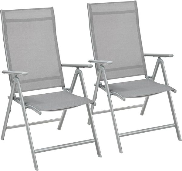 SONGMICS Gartenstuhl-Set 2-tlg., klappbar mit 8-fach verstellbarer Rückenlehne, Aluminiumgestell grau, bis 150 kg belastbar