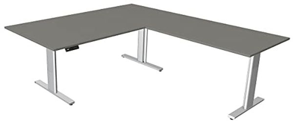 Kerkmann Schreibtisch Sitz-Stehtisch MOVE 3 silber 180x80 cm mit Anbautisch 100x60 cm ektr. höhenverstellbar anthrazit