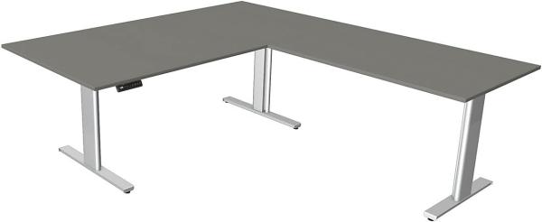 Kerkmann Schreibtisch Sitz-Stehtisch MOVE 3 silber 180x80 cm mit Anbautisch 100x60 cm ektr. höhenverstellbar anthrazit