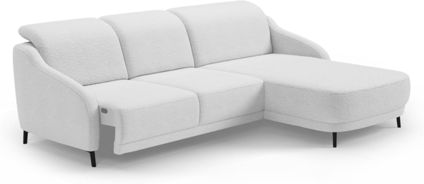 CAVADORE Ecksofa Blue/Moderne Eckcouch mit Longchair, inklusiv Kopfteilverstellung, Vorziehsitz motorisch und mattschwarzen Metallfüßen / 271 x 93 x 191 / Flachgewebe, Mittelgrau Bild 4