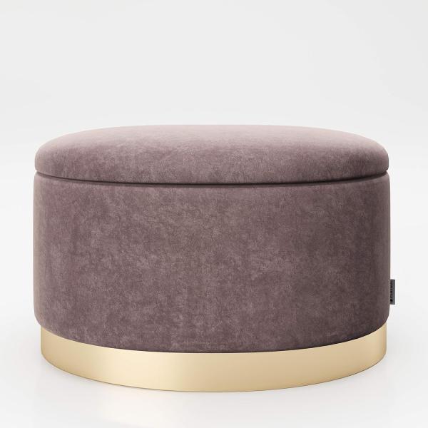 PLAYBOY - ovaler Pouf "ROSANNE" gepolsterter Sitzhocker mit Stauraum, Samtstoff in Rosa, goldener Metallfuss, Retro-Design