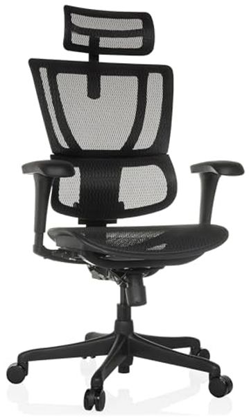 hjh OFFICE Bürostuhl ergonomisch ERGOHUMAN Slim ECO M GEN2 Originales Design, Bürosessel mit Flexibler Lendenwirbelstütze, Netzbespannung, Schwarz