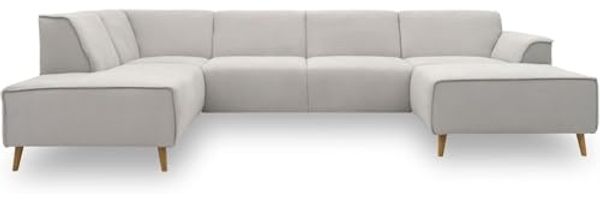 DOMO Collection Jules Wohnlandschaft, Skandinavisches Sofa mit Federkern, Couch in U-Form, hellgrau, 191 x 333 x 159 cm