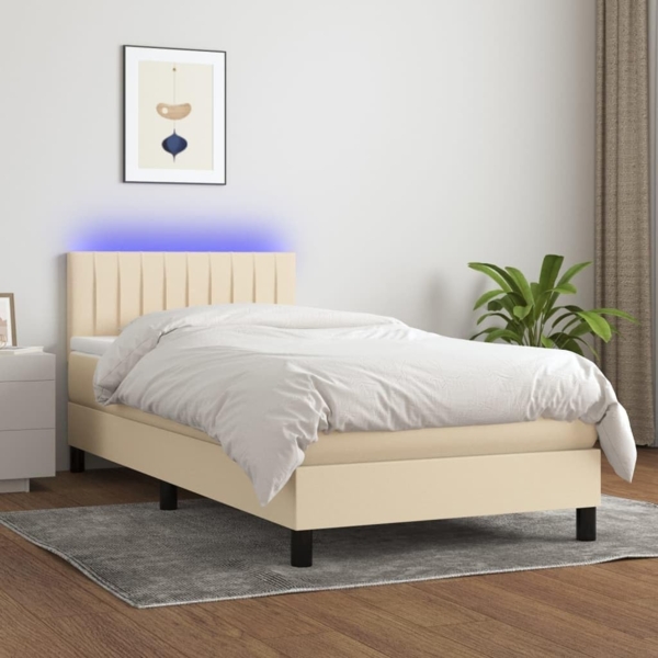 vidaXL Boxspringbett mit Matratze & LED Creme 100x200 cm Stoff 3133298