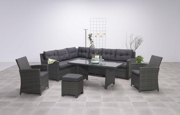 ABOYNE Polyrattan Ecklounge Gartenmöbel Sitzgruppe grau