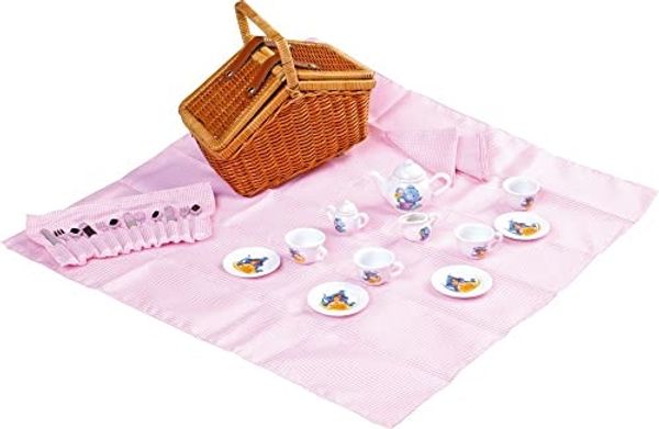 Small Foot by Legler Picknickkorb „Romantik“, ein praktischer Weidenkorb mit stabilem Tragegriff, für 4 Personen, mit allen Utensilien für ein traumhaftes Picknick im Freien, im kindgerechten Design mit niedlichen Mäusemotiven
