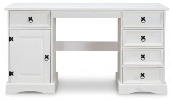 'New Mexiko' Schreibtisch mit fünf Schubladen, Holz weiß, 76 x 47 x 141 cm
