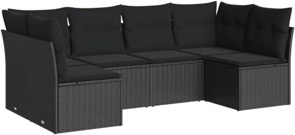 vidaXL 6-tlg. Garten-Sofagarnitur mit Kissen Schwarz Poly Rattan 3249224