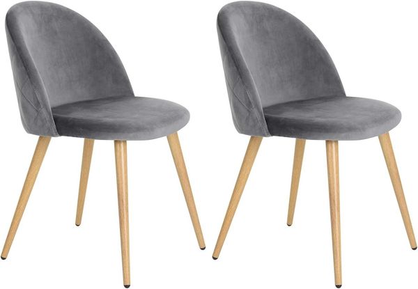 39F FURNITURE DREAM Set mit 2 skandinavischen Stühlen aus Samt mit Metallbeinen aus Eiche, für Esszimmer, Küche, Wohnzimmer, Stoff, Grau, 56 x 50 x 78 cm