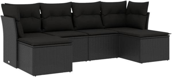 vidaXL 6-tlg. Garten-Sofagarnitur mit Kissen Schwarz Poly Rattan 3249844