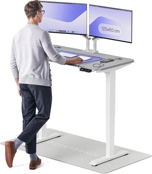 Desktronic HomePro Höhenverstellbarer Schreibtisch 120 × 60 cm – Elektrischer Schreibtisch Mit Zwei Elektrischen Motoren, Touchscreen-Steuerung und Integrierten USB-A- und USB-C-Ladeanschlüssen