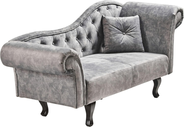 Rechtsseitige Chaiselounge LATTES Samtstoff Grau mit Kissen