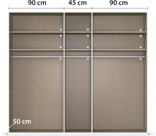 Rauch Möbel Alabama, Kleiderschrank, Garderobenschrank, 5-türig, Zubehör Basic, 3 Kleiderstangen, 6 Einlegeböden, Farbe Eiche Artisan, Holz, Griff Grau metallic, 226 x 229 x 54 cm Bild 8