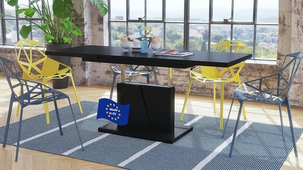 Mazzoni Couchtisch Grand Noir Schwarz matt stufenlos höhenverstellbar ausziehbar 120-180, Funktionstisch, Wohnzimmertisch, Tisch, Esstisch, Sofatisch