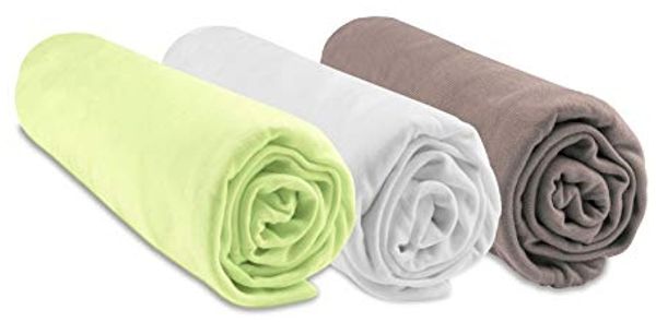 3 Spannbettlaken aus Bambus für Babybett, Wiege, Babyschale, 40x80 / 40x90 cm, Anisweiß / Taupe (Marke Easy Dort)