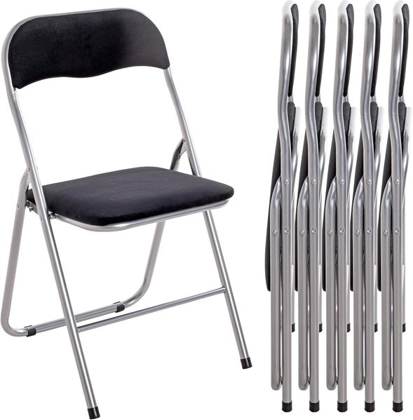 HAKU Möbel Klappstuhl 6er Set alu, schwarz, Metall, Samtgewebe - Maße: B 45 cm x H 81 cm x T 45 cm, Style: Modern